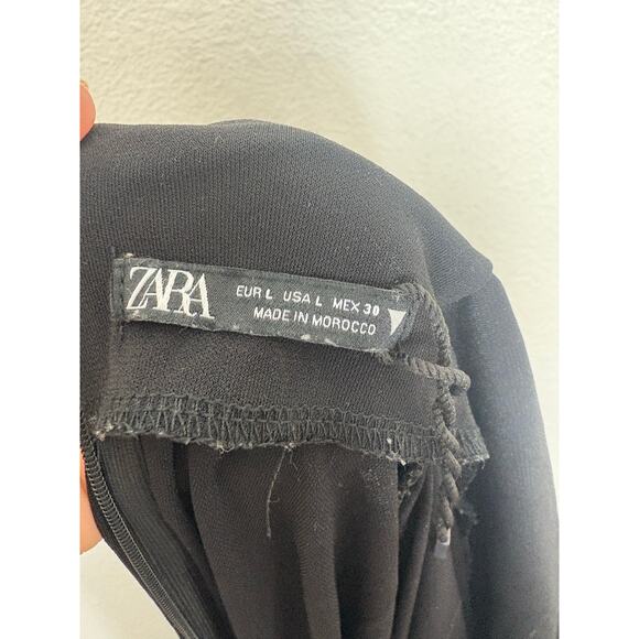 Zara Black Jersey High Neck Midi Dress Size Large Ruched Long Sleeve Minimalist - Picture 5 of 12